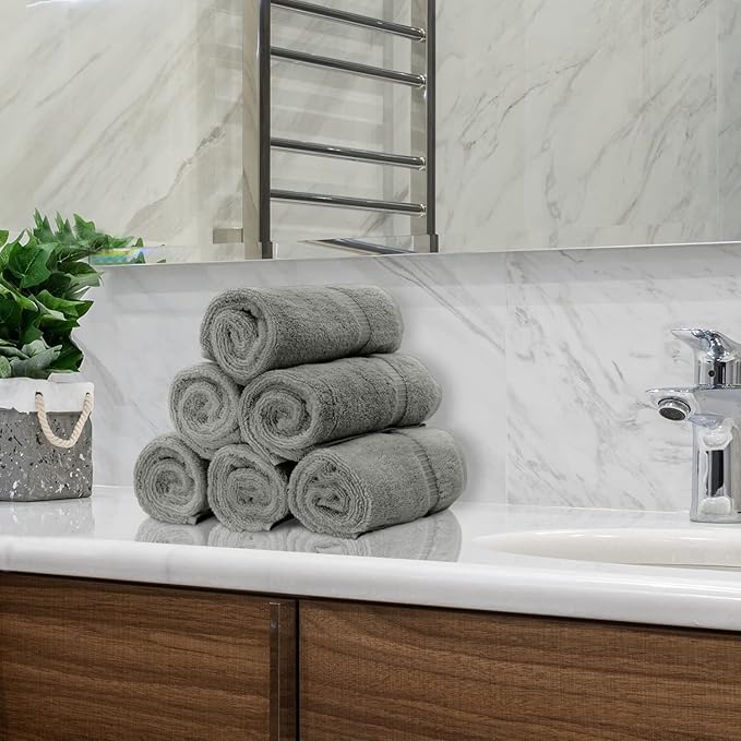 Monogrammed Hand Towel, Personalized Initial Gift, Extra Absorbent 100% Turkish Cotton - Soft Terry Finish - Set of 2 - Silver Block Initial H - Embroidered on Grey Towels