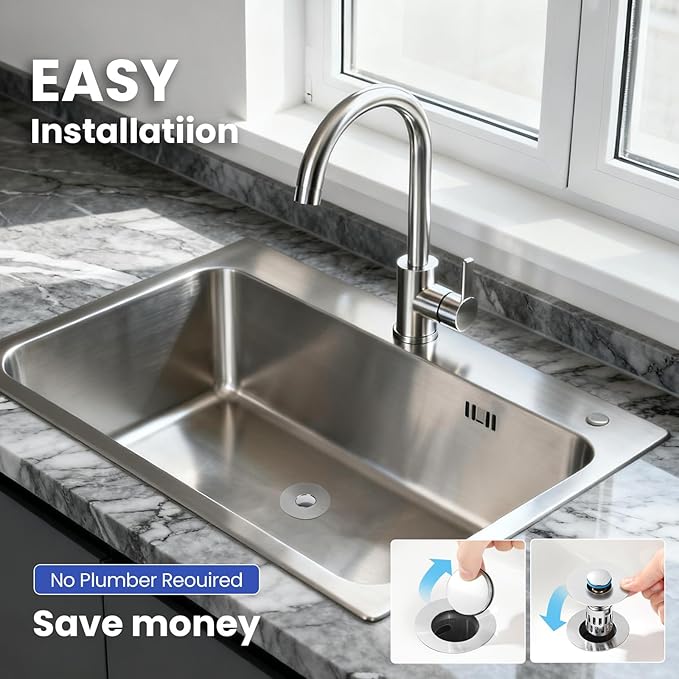 Universal Bathroom Sink Stopper, Pop Up Sink Drain Strainer Plug with Removable Stainless Steel Filter Basket Hair Catcher,Solid Brass Body,Bathroom Bathtub Drain Stopper,Bright Silver