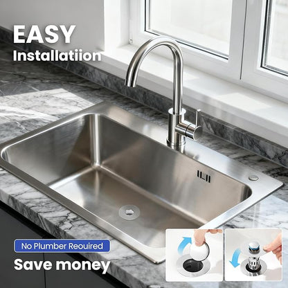 Universal Bathroom Sink Stopper, Pop Up Sink Drain Strainer Plug with Removable Stainless Steel Filter Basket Hair Catcher,Solid Brass Body,Bathroom Bathtub Drain Stopper,Bright Silver