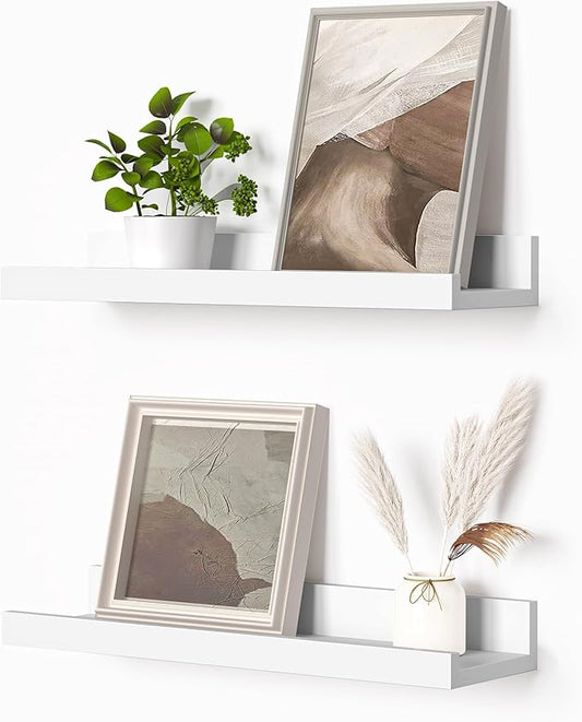 Heimlove Picture Ledge Shelf, Floating Shelves Set of 2, 16 Inch - White