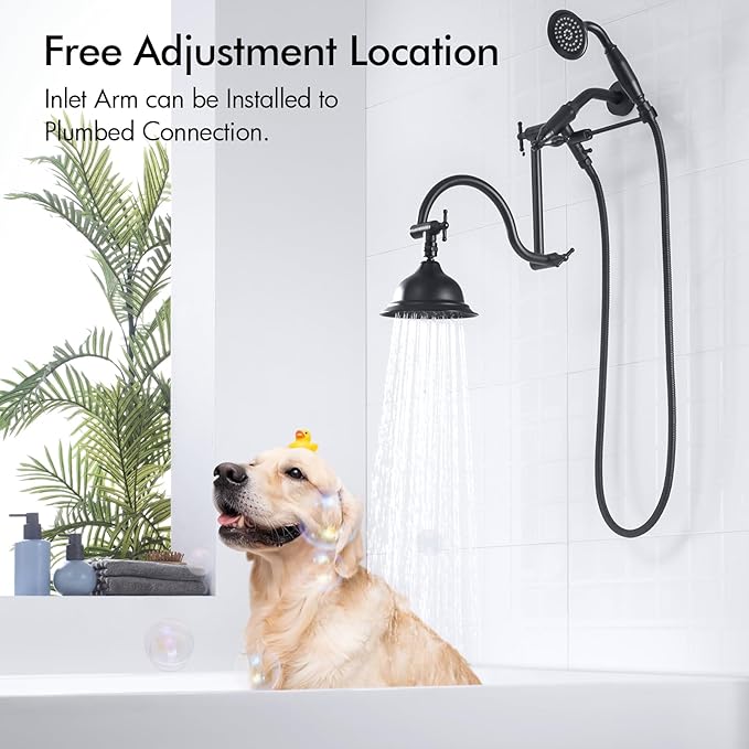 Bagnolux Solid Brass 6" High Pressure Black Rain Shower Head with Handheld Combo 3.3" Spray, Rainfall Showerhead with 21" Extension Arm - Adjustable Dual Showerhead and 71" Shower Hose,Matte Black