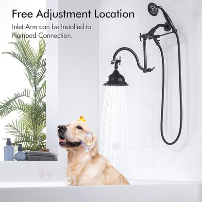 Bagnolux Solid Brass 6" High Pressure Black Rain Shower Head with Handheld Combo 3.3" Spray, Rainfall Showerhead with 21" Extension Arm - Adjustable Dual Showerhead and 71" Shower Hose,Matte Black