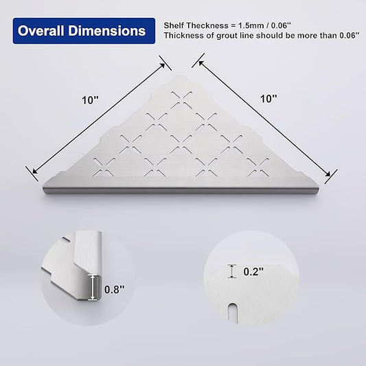 10" Corner Shower Shelf, 2-Pack Shower Shelves SUS304 Stainless Steel Bathroom Shelves for Tile Walls, Recessed Corner Shelf Organizer Rack, No Drilling (Brushed)