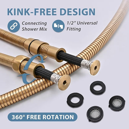 39 Inches High Pressure Bidet Hose Short Gold Shower Hose Extra Long 304 Stainless Steel Handheld Showerhead Hoses, Anti Winding Interface,With Brass Insert Nut Shower Faucet Hoses Replacement