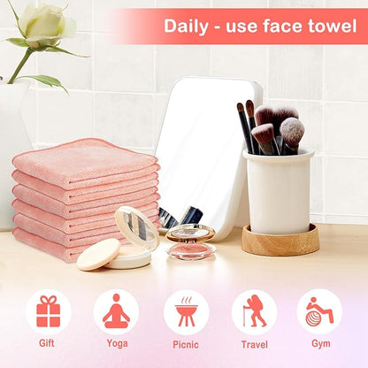 Nugilla Makeup Remover Cloth 12 x 12 Inch, Reusable Makeup Remover Towels for Washing Face, 6 Pack Washable Microfiber Face Cloth Fast Drying Washcloth, Brown/Coral/Green