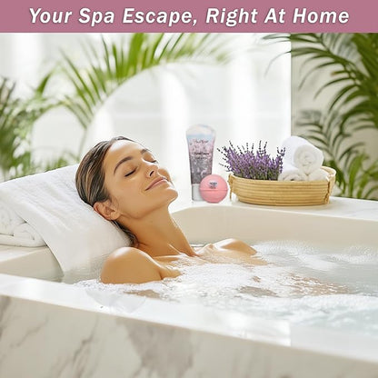 Spa Baskets For Women - Luxury Bath Set With Lilac & Rose Oil - Spa Kit Includes Wash, Bubble Bath, Lotion, Bath Salts, Body Scrub, Hand Cream, Shower Puff, Bathbombs, Soap and Towel