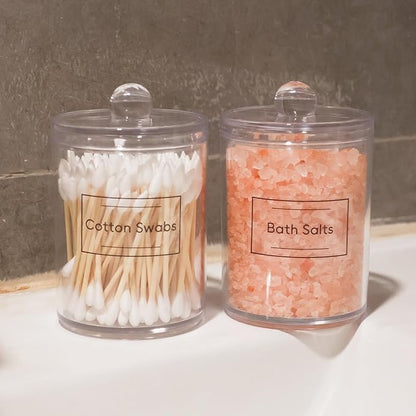 2 Pack Acrylic Qtip Holder Dispenser,Bathroom Canisters Apothecary Jar Set, Vanity Makeup Storage Organizer Set,10 oz