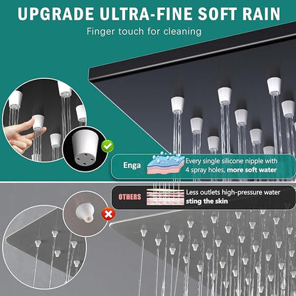 ENGA Shower System with Tub Spout, Bathtub Shower Faucet Combo Set - 10" & 6" Square Rain Shower Heads with 2 in 1 Handheld Spray, 4 Way Water Diverter, Matte Black