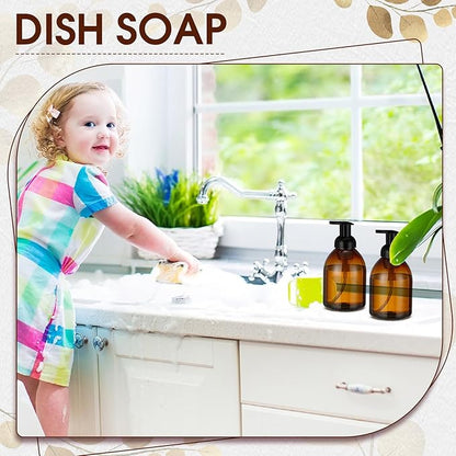 Uiifan 16 Pcs 17 oz Amber Foaming Soap Dispenser Refillable Foam Pump Bottle Liquid Plastic Container for Kitchen Bathroom Commercial Concentrated or Regular Shampoo Body Wash Dish Liquid Soap