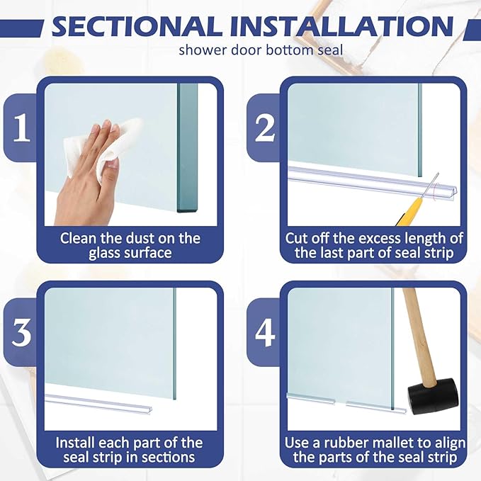 Frienda 4 Pcs Shower Door Bottom Seal 3/16" x 36'' Clear PVC Glass Door Sweep Shower Frameless Seal Strip for Replacement Stopping Leaks and Creating Water Barrier