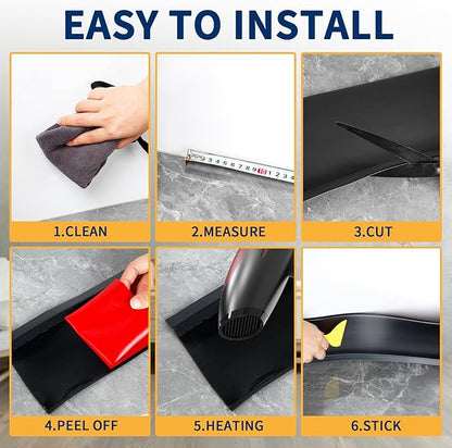 Flexible Baseboard Molding Trim 4 Inch Self-Adhesive Vinyl Wall Base Peel and Stick Cove Base Rubber Wall Baseboard Moulding Trim (40Ft, Black)