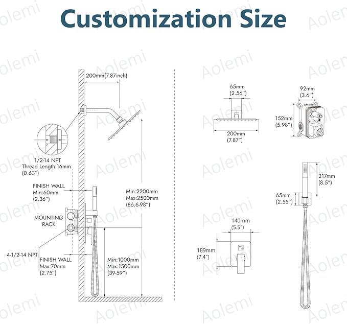Aolemi Shower Faucet Set, High Pressure Shower System with 2-in-1 Handheld Sprayer, Wall Mount Fixture Combo with Rough-in Valve, 8 Inch Shower Head, Oil Rubbed Bronze