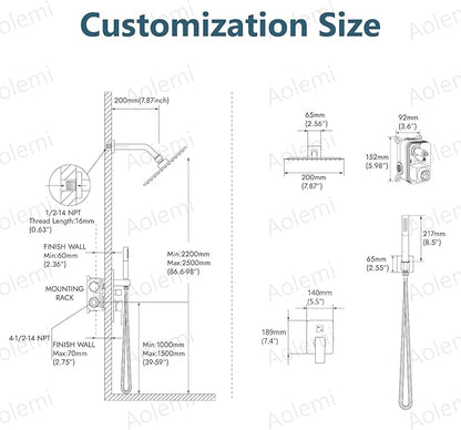 Aolemi Shower Faucet Set, High Pressure Shower System with 2-in-1 Handheld Sprayer, Wall Mount Fixture Combo with Rough-in Valve, 8 Inch Shower Head, Oil Rubbed Bronze