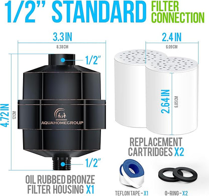 AquaHomeGroup 20 Stage Shower Filter for Hard Water - High Output Universal Shower Head Filter for Chlorine, Fluoride, Heavy Metals - Vitamin C E Shower Water Filter for Hair and Skin (Bronze Black)