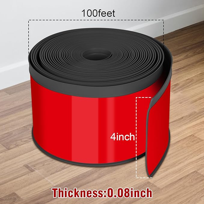 Vinyl Baseboard Molding Trim 4 Inch x 100 Feet Peel and Stick Baseboard Trim Flexible PVC Cove Base Moulding Self-Adhesive Trim for Garage Bathroom Cabinet Floor Walls, Black