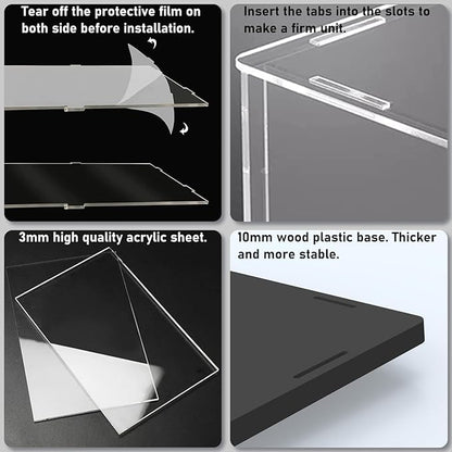 Choowin 5 Tier Clear Acrylic Display Case for Collectibles, Mini Figures, Pop Mart, Labubu, Sonny Angel, Smiski - Assemble Dustproof Acrylic Display Box with Door, Stand (Black Base, Clear Step)