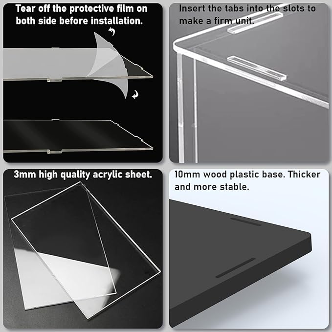 Choowin 5 Tier Clear Acrylic Display Case for Collectibles, Mini Figures, Pop Mart, Labubu, Sonny Angel, Smiski - Assemble Dustproof Acrylic Display Box with Door, Stand (Black Base Step)