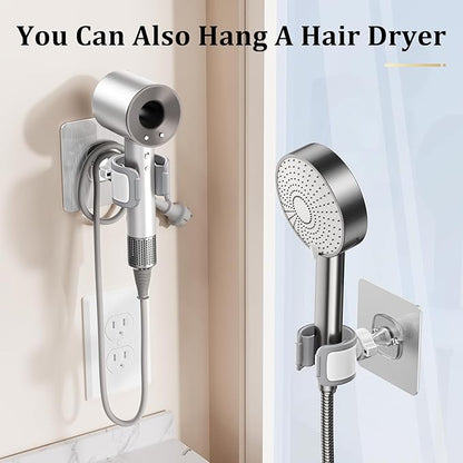 Adjustable Wall Mounted Shower Head Holder, Strong Adhesive & Drilling 2 Installation Methods, 360° Swivel Handheld Shower Wand Holder for RV Kids’ Bathroom Shower Accessories （White