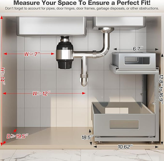 2 Pack 18.5IN-Depth Under Sink Organizer With Next-Gen Ball-Bearing Slides,2-Tier Pull Out Cabinet Storage,Height Adjustable Drawer Shelf for Bathroom,Kitchen,Laundry,Cabinet,Pantry-Gun Gray