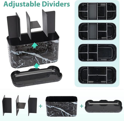 Boperzi Black Toothbrush Holder for Bathroom Toothpaste Organizer Countertop, Detachable Anti-Slip Marble Toothpaste Storage Caddy 6 Slots with Drainage Holes for Makeup Brush Razor Stand