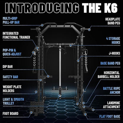 Mikolo Power Cage, Power Rack with Cable Crossover System, 1500LBS Squat Rack with LAT Pull Down System, Workout Cage with Pulley System for Fitness Home Gym