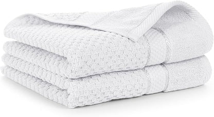 Ample Decor 100% Cotton Christmas White Hand Towel for Bathroom Set of 2- Super Soft, Quick-Dry, Highly Absorbent, Popcorn Textured - Mulaayam Collection - 18 X 28 Inch