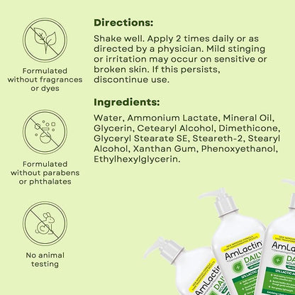 AmLactin Daily Nourish Therapeutic Body Lotion for Dry Skin - No-Scrub Exfoliator and Moisturizer - AmLactin 12% Lactic Acid Lotion, 7.9 oz (Packaging May Vary)