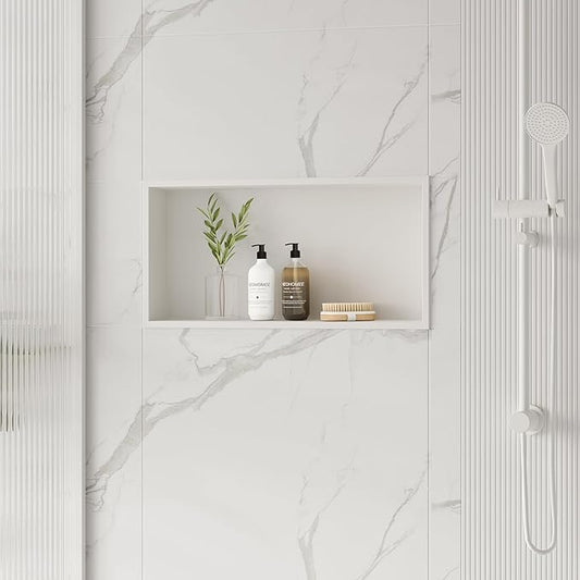 Neodrain White Recessed Shower Niche Shelf Bathroom Cabinet in Wall (Inner Size 24" X 12"x4") Stainless Steel No Tile Needed Wall Niche for Bathroom Storage