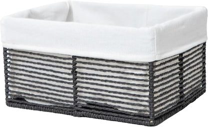 GYASVWU Hand-Woven Paper Rope Storage Baskets,Rectangular Wicker Baskets for Organizing,Decorative Woven Basket for Storage,Shelf Basket for Living Room,Storage Baskets for Pantry (Black - Large)