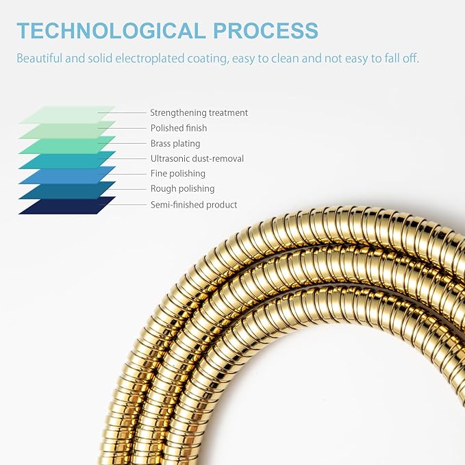 OFFO Shower Hose, 80 in Kink Free Stainless Steel Shower Hose Attachment Electroplating Handheld Shower Head Hose Flex Hoses Extension with Brass Insert & Nut for Pet Bathing Cleaning, Gold