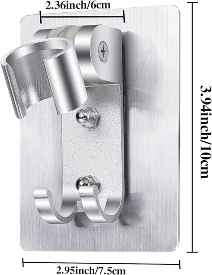 Shower Head Holder, Adjustable Wand Holder with 2 Hanger Hooks, Wall Mount Bracket, Aluminium Alloy, Silver