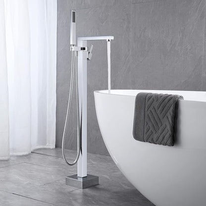 Freestanding Bathtub Faucet Tub Filler Chrome Floor Mount Bathroom Faucets Brass Single Handle with Hand Shower
