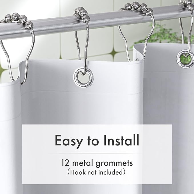 Amazer White Shower Curtain Liner with Magnets, 72x72 Plastic Shower Liner PEVA Waterproof Medium Weight Inside Shower Curtains Liner for Bathroom with Rustproof Grommet