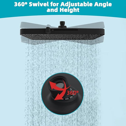 Hibbent 5 Spray Modes Shower Head, 13'' High Pressure Rain Shower Head, Large Rainfall Showerhead, High Flow Waterfall Bathroom Fixed Showerheads with Adjustable Swivel Ball Joint, Matte Black