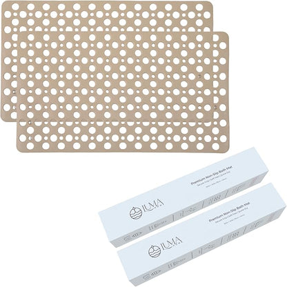 Non Slip Bathtub Mat and Shower Mat Beige TPE Strong Suction Cups Aesthetic Bath Mat for Inside Shower with Soft Texture, Quick-Dry Drain Holes, Spa-Inspired Design 30x17” (75x43 cm) (2)