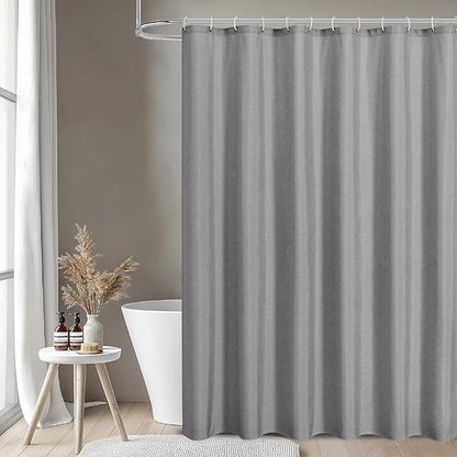 2-in-1 Waterproof Extra Long Fabric Shower Curtain or Liner,Linen Textured,96 Inch Breathable TPU & Washable Bathroom Shower Curtain Set with 12 Plastic Hooks,Modern,72"x96" Grey