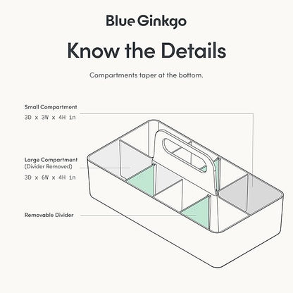 BLUE GINKGO Stackable Organizer Caddy – Korean-Made Portable Tote for Bathroom, Office, Crafts, or School Supplies (Long Rectangle, Blue)