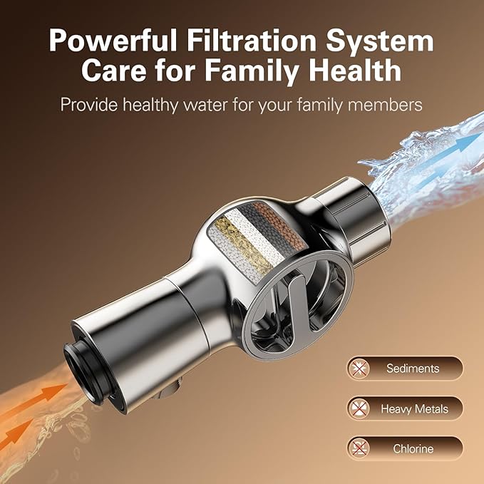 Denkee Filtered Shower Head High Pressure, 12 Inch Rain Shower Heads with Handheld Spray Combo, 10 Sprays Detachable Showerhead Built-in Magnetic Docking and Power Jets, Come with Filter Replacement