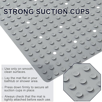 Anti Slip Shower Mat for Tub & Shower Stall, 21" x 21" Square Silicone Bathtub Mat with Powerful Suction Cups, Fast-Draining, Machine Washable Soft Foldable Bathroom Mat, Grey
