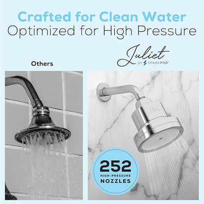 THE JULIET FILTERED SHOWER HEAD - Luxury High Pressure Shower Head with Filters - Removes Impurities for Healthier Hair and Skin - Reduces Hair Breakage, Skin Dryness & Irritation (Polished Chrome)
