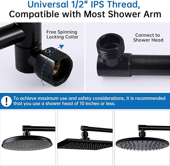 G-Promise 13 Inch Shower Head Extension Arm, Solid Brass Height & Angle Adjustable Extender, Rise or Lower Rainfall and Fixed Shower Head (Oil Rubbed Bronze)