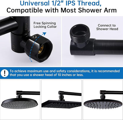 G-Promise 13 Inch Shower Head Extension Arm, Solid Brass Height & Angle Adjustable Extender, Rise or Lower Rainfall and Fixed Shower Head (Oil Rubbed Bronze)