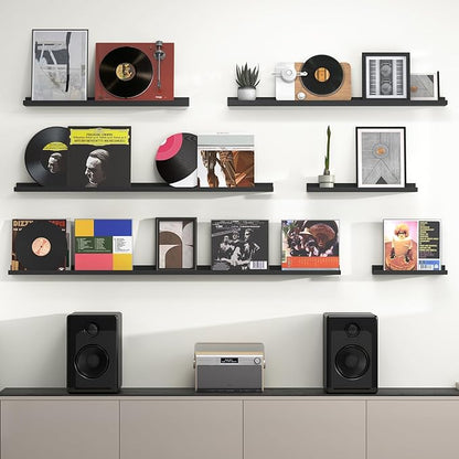 Heimlove Picture Ledge Shelf, Floating Shelves Set of 2, 72 Inches Long Large Picture Shelf for Wall with Ledge, Kids Bookshelf Wall Mounted for Living Room Bedroom Decor Books Photo Frames, Black