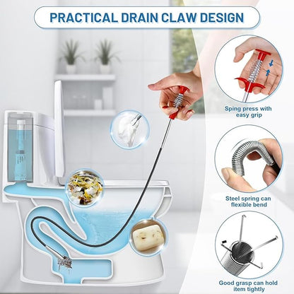 Drain Snake,61 inch Flexible Grabber Claw Pick Up Reacher Tool,Drain Clog Remover - Gutter Cleaning Tools for Home Sink, Bathroom Tub,Drain, Toilet, Tight Spaces