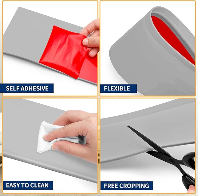 Flexible Baseboard Molding Trim 4 Inch Self-Adhesive Vinyl Wall Base Peel and Stick Cove Base Rubber Wall Baseboard Moulding Trim (40Ft, Gray)