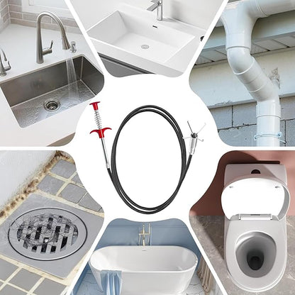 Drain Snake for Hair Clogs, 76 Inch Plumbing Auger Tool with Hook, Sink Snake Drain Clog Remover for Tub Pipes
