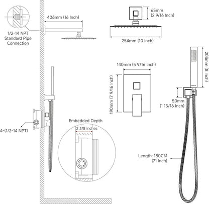 EMBATHER Oil Rubbed Bronze Shower System -10 Inches Shower Faucet Set with Square Rain Shower Head and Handheld High Pressure Shower Combo Set for Bathroom Wall Mounted (Contain Rough-in Valve & Trim)
