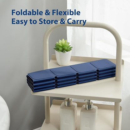 Silicone Bath Mat with Suction Cups – Non-Slip Foldable Bathtub & Shower Mat, Durable & Quick-Dry Safety Tub Mat with Large Drain Holes for Families 28"x 14" Navy Blue