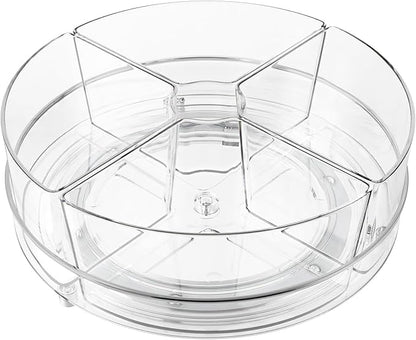 Lazy Susan Organizer, 9 inch Rotating Storage Organizer with 4 Removable-Bins,Turntable Organizer for Fridge, Kitchen, Vanity, Cabinet