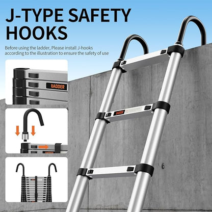 Telescoping Ladder,12.5FT Aluminum Multi-Purpose Collapsible Ladder with Stabilizers and Hooks,Jiashche Portable Extension Ladder for RV or Outdoor Work Silver,330lb Max Capacity